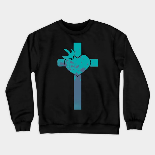 Cross with heart and Dove Crewneck Sweatshirt by AlondraHanley